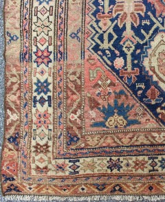 1920s Antique Malayer Persian Rug with Large Botanical Design in Deep Blue