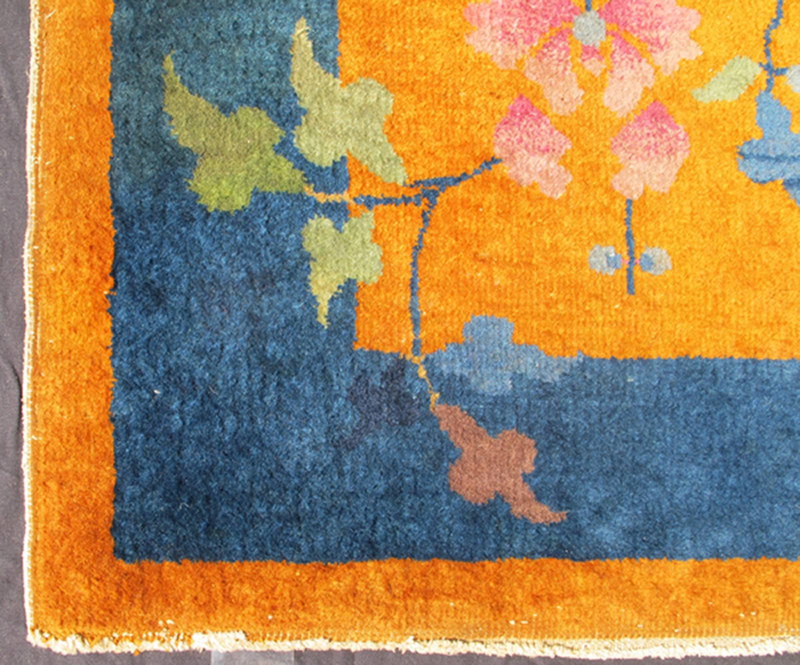 Orange background Art Deco Chinese rug with large tree and vining flowers, rug s12-0522, country of origin / type: China / Art Deco, circa 1930

Alive with color, this beautiful antique Art Deco Chinese rug, circa 1930 features a traditional