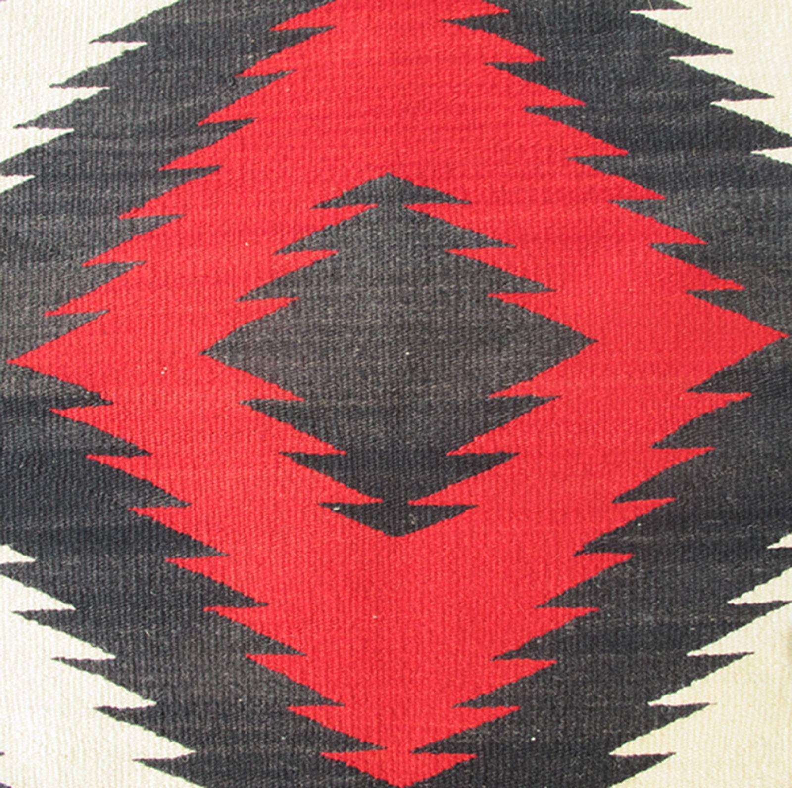 Hand-Knotted 1920s American Antique Navajo Rug with Geometric Design in Red, White and Black