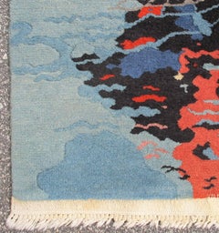 1920s Chinese Art Deco Rug with Sailing Ship and Birds in Bright Pink and Orange