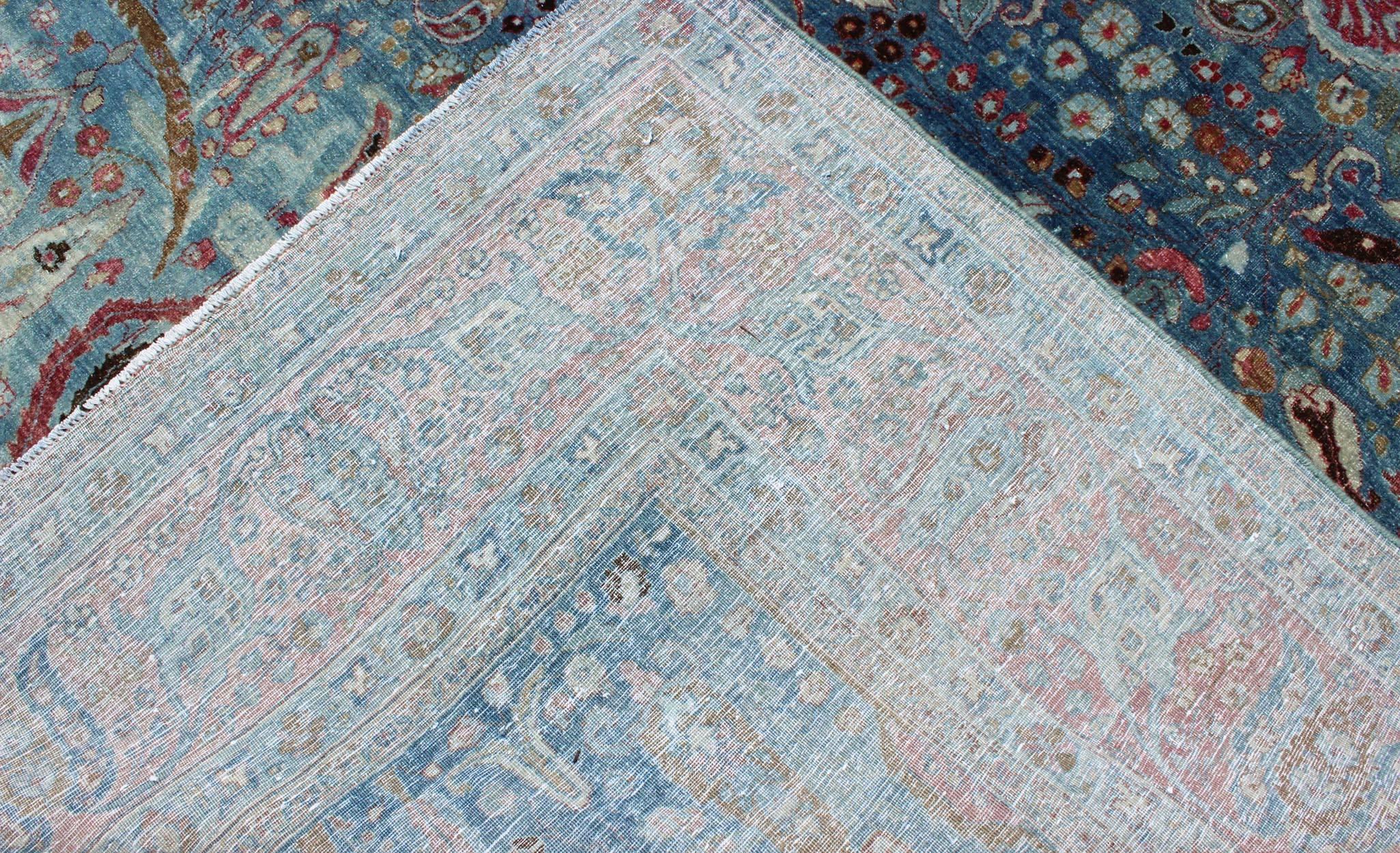 Early 20th Century Blue Background Antique Persian Khorassan Rug with Medallion For Sale 1