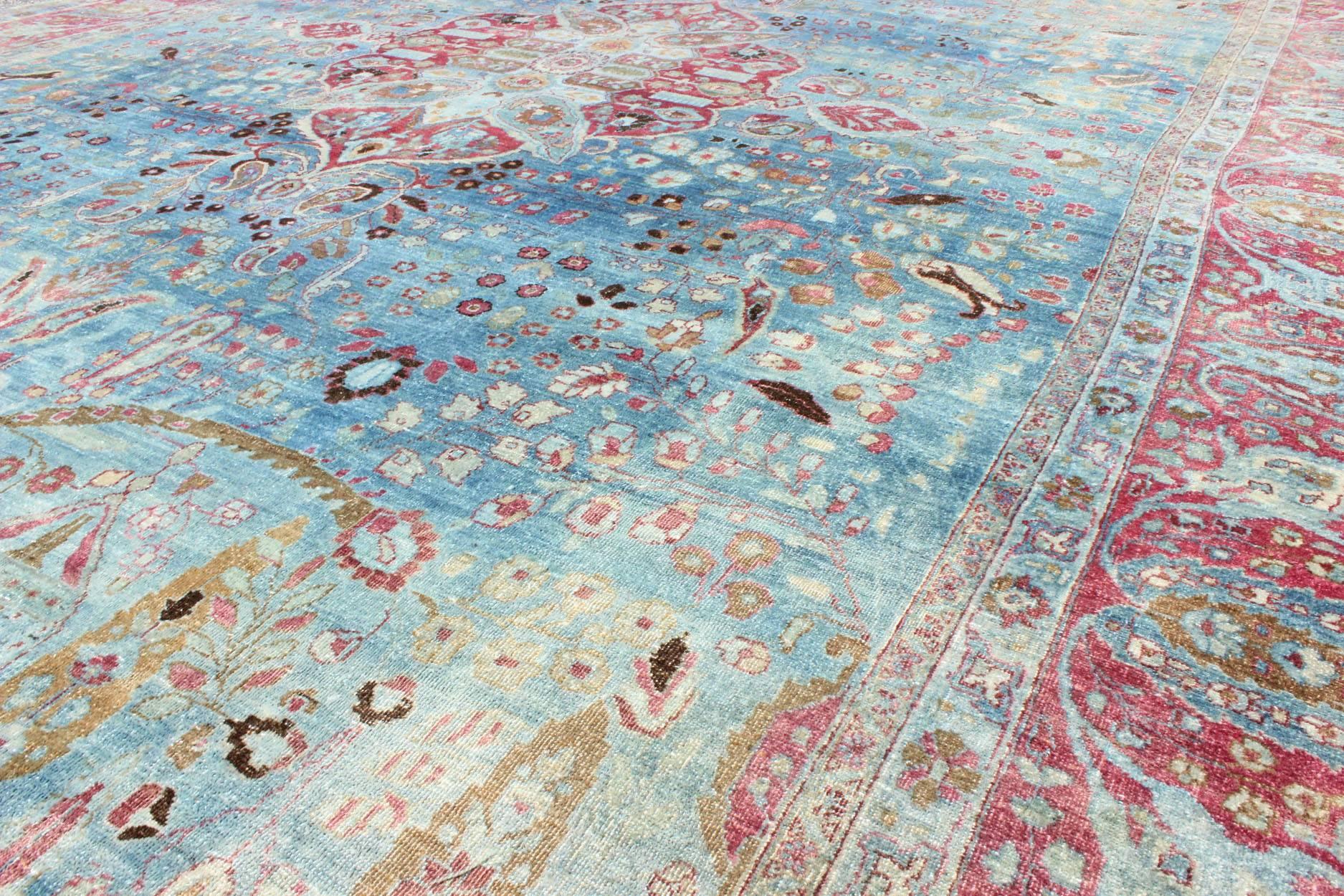 Early 20th Century Blue Background Antique Persian Khorassan Rug with Medallion For Sale 2