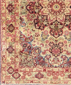 Late 19th Century Antique Lavar-Kerman Rug with Red and Pink Floral Medallion