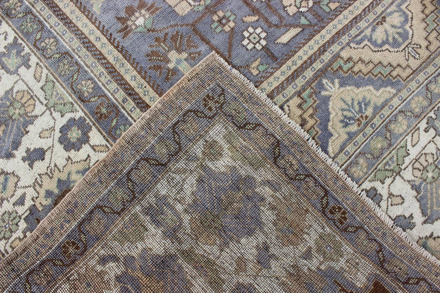 Vintage Turkish Oushak Rug with Floral Medallion in Gray, Ivory and Mint Green In Excellent Condition For Sale In Atlanta, GA