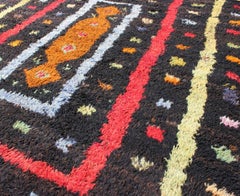 Vintage Turkish Tulu Rug with Tribal Pattern in Black, Yellow, Red, Blue and Red