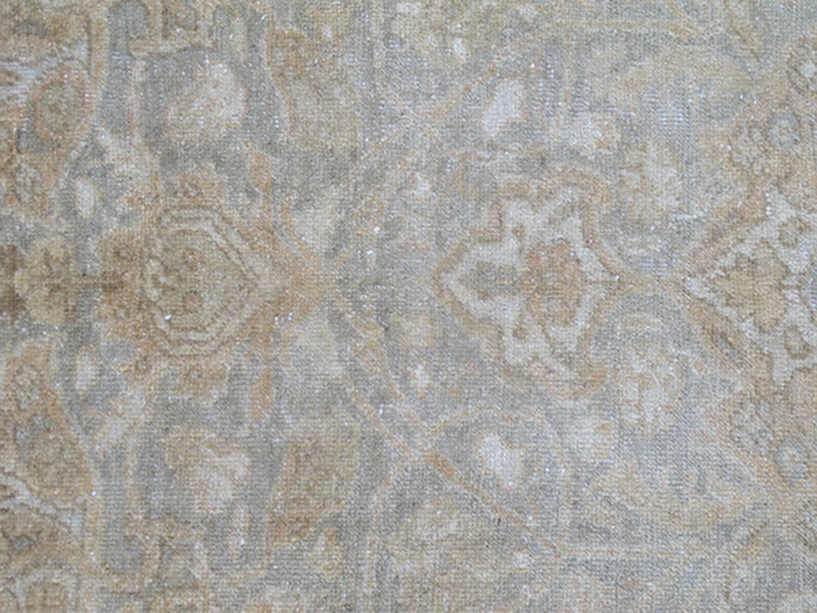 Hand-Knotted Gray Faded Vintage Turkish Sivas Rug with Floral Motifs and Medallion For Sale