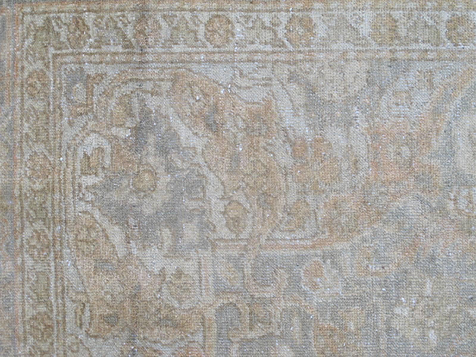 Wool Gray Faded Vintage Turkish Sivas Rug with Floral Motifs and Medallion For Sale