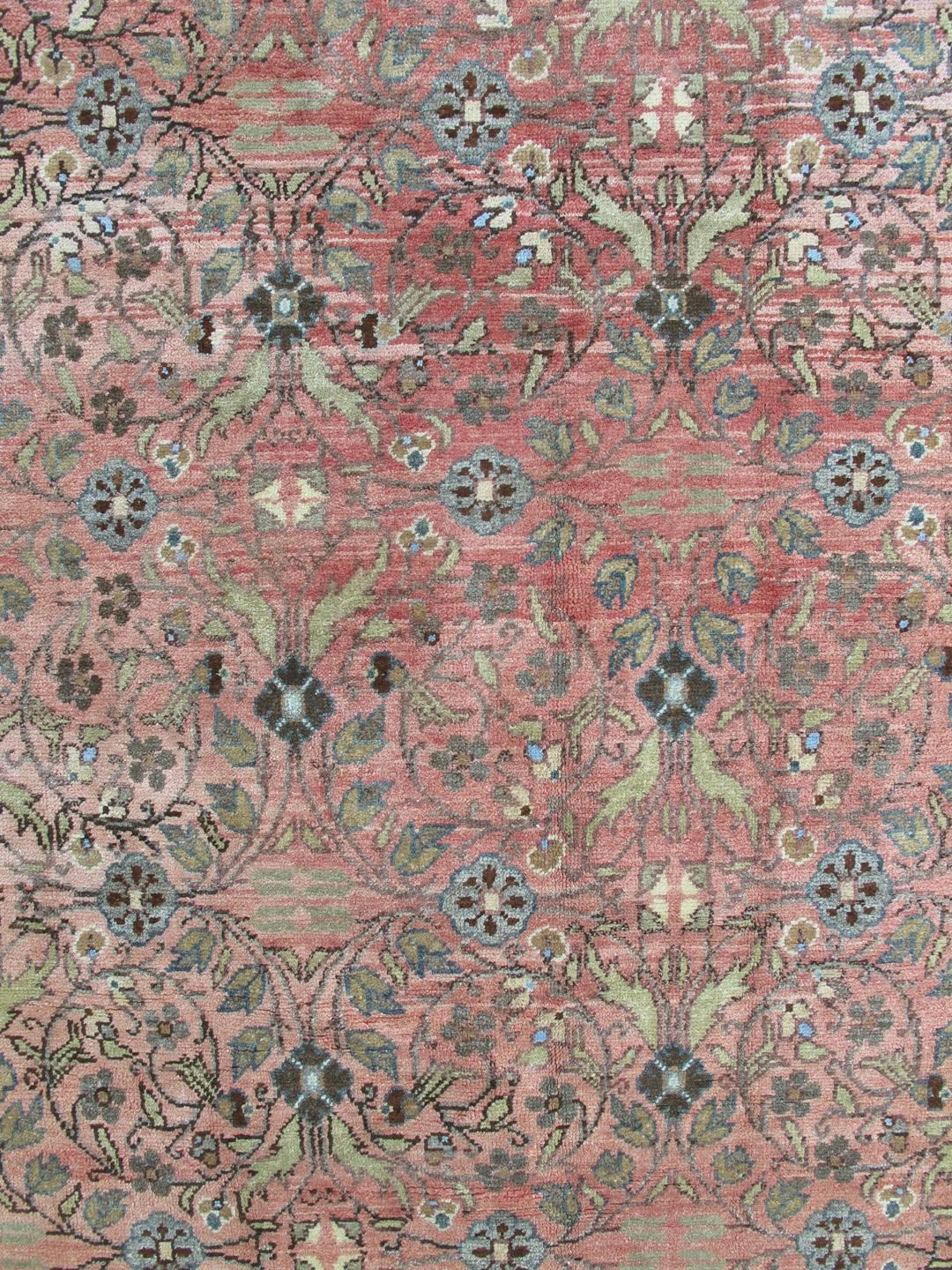 Hand-Knotted Vintage Turkish Oushak Rug with All-Over Floral Design in Pink Color Field For Sale