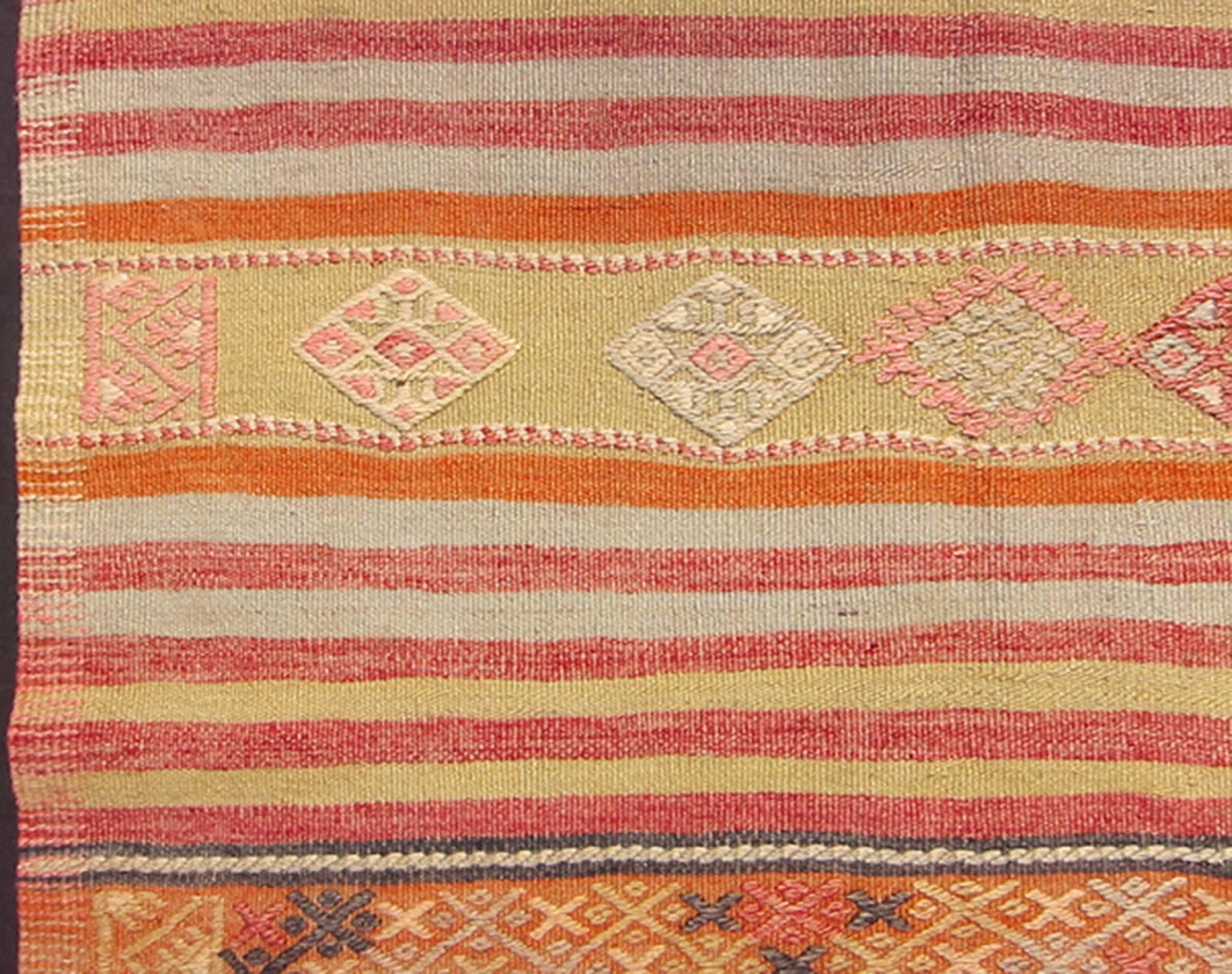 Turkish Kilim Vintage Rug with Assorted Stripe Design in a Variety of Colors In Excellent Condition For Sale In Atlanta, GA