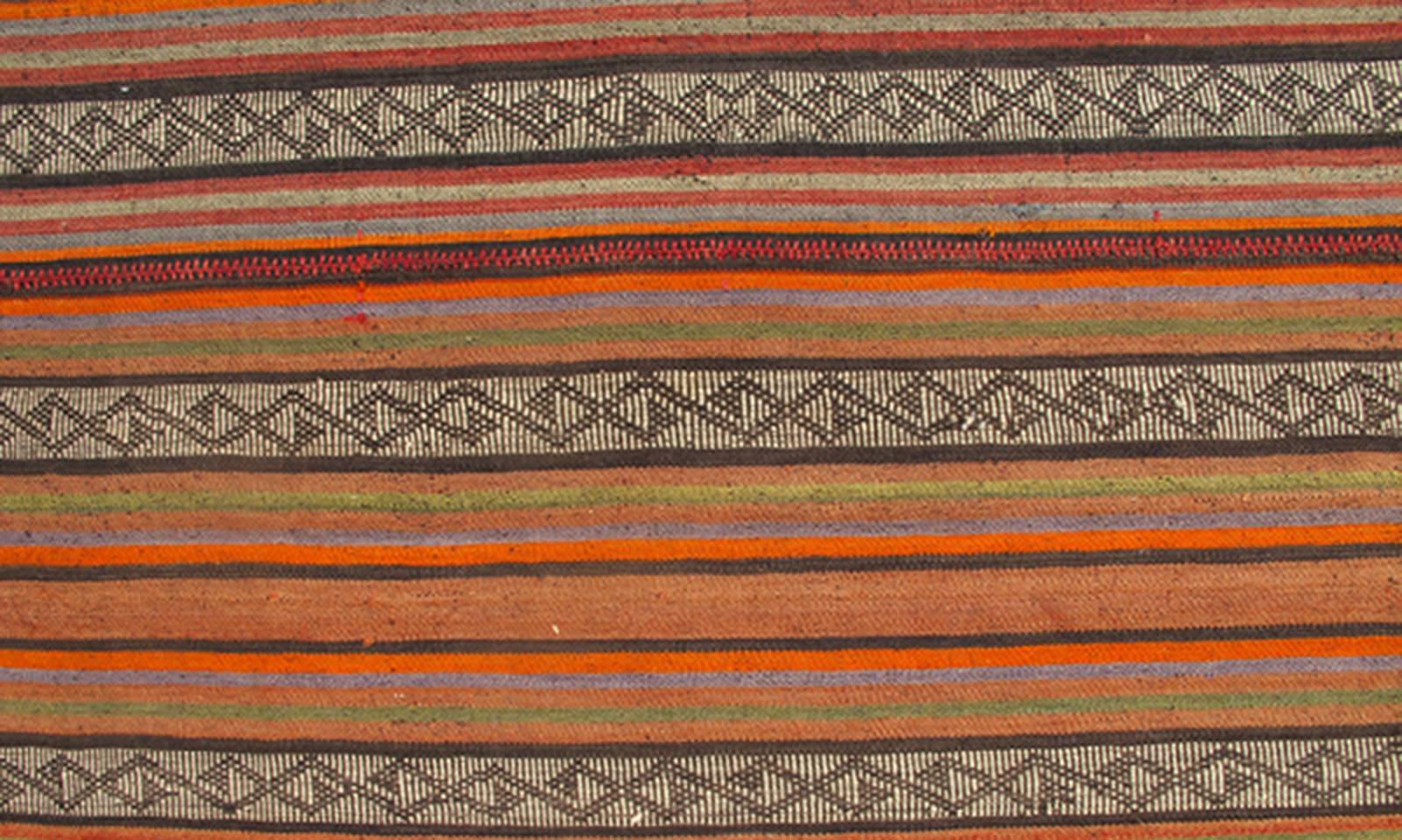 Turkish Very Long Kilim Runner with Vertical Stripe and Geometric Pattern For Sale