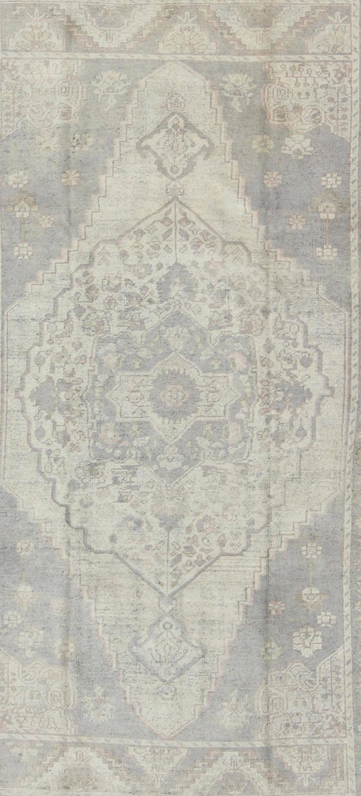 Turkish Vintage Oushak in Muted Colors of Gray, Taupe, Cream and Light Brown