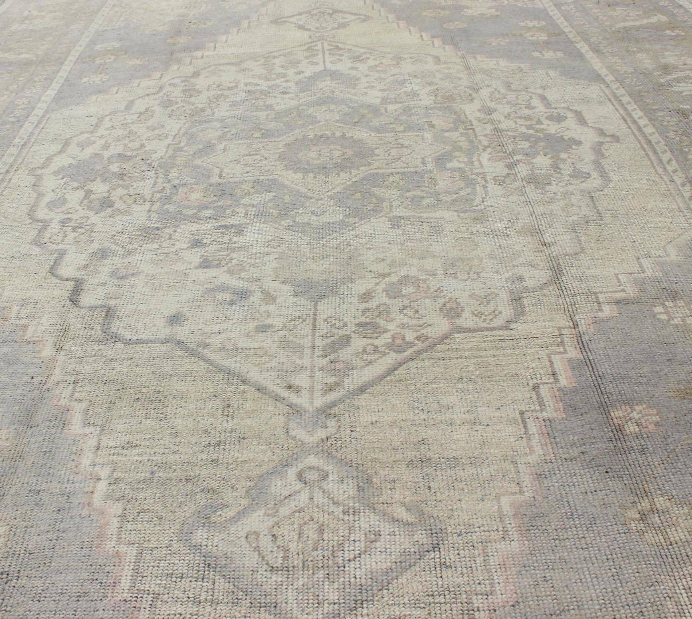 Vintage Oushak in Muted Colors of Gray, Taupe, Cream and Light Brown 1