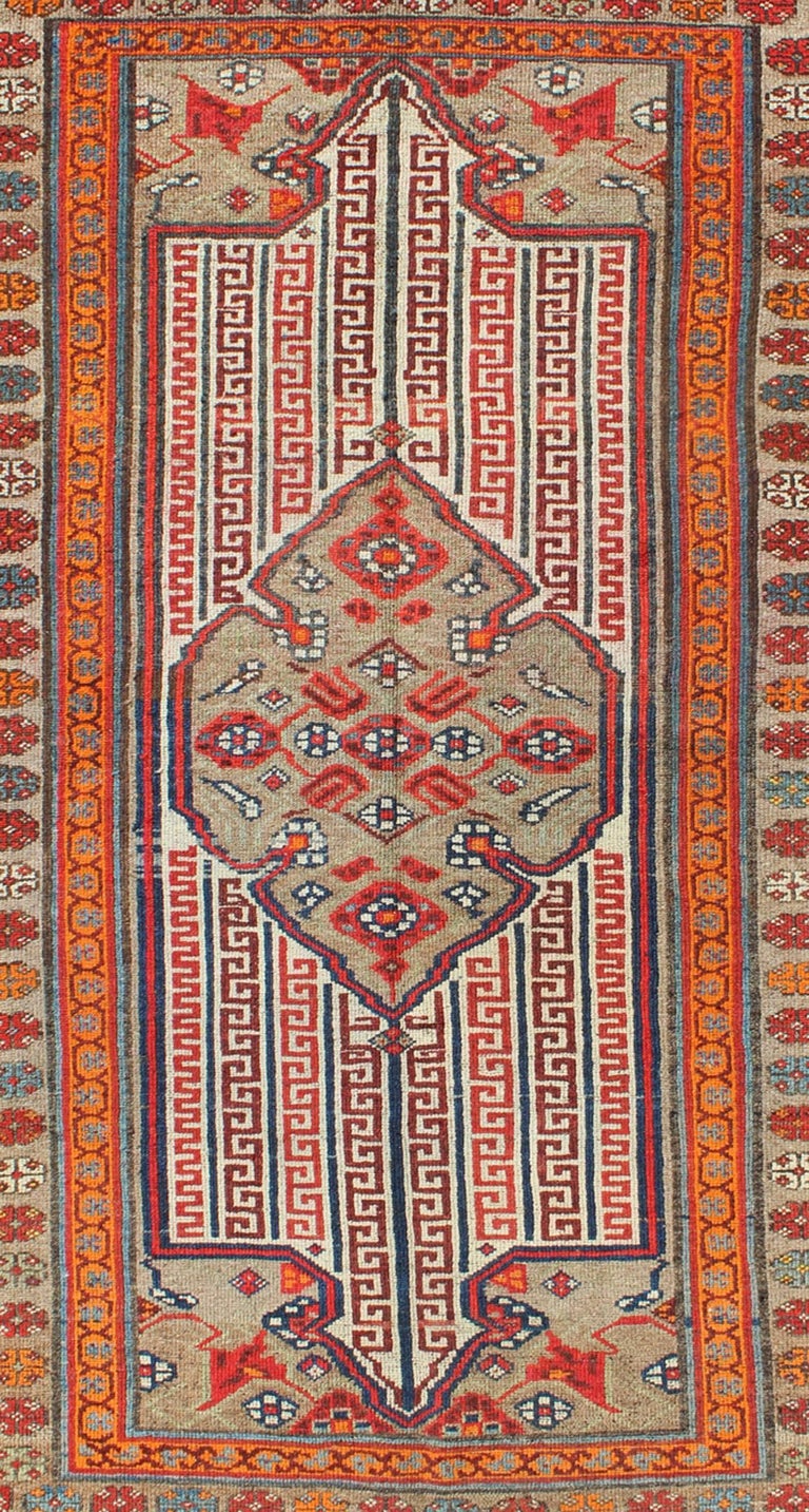 Tapis Coureur Persan Senneh - 2'7 X 10'4 - Laine Nouée Main - Blanc/Beige