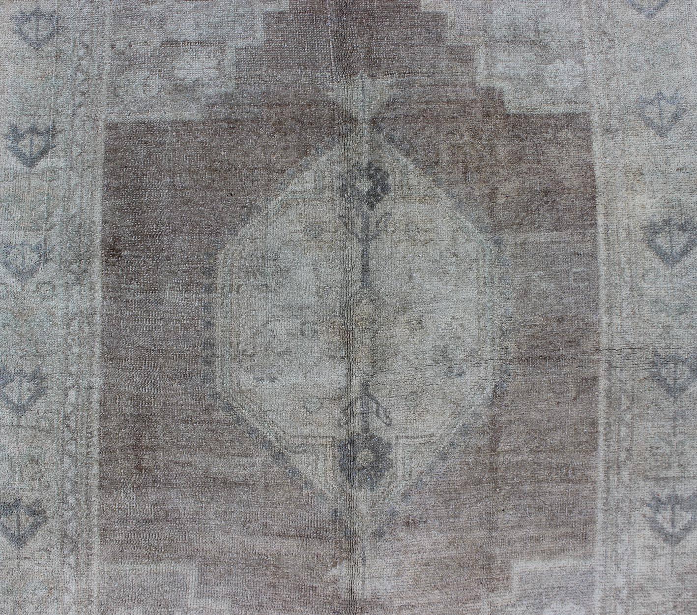 Wool Vintage Oushak Rug rug with Mocha Color and Pale Neutral Tones