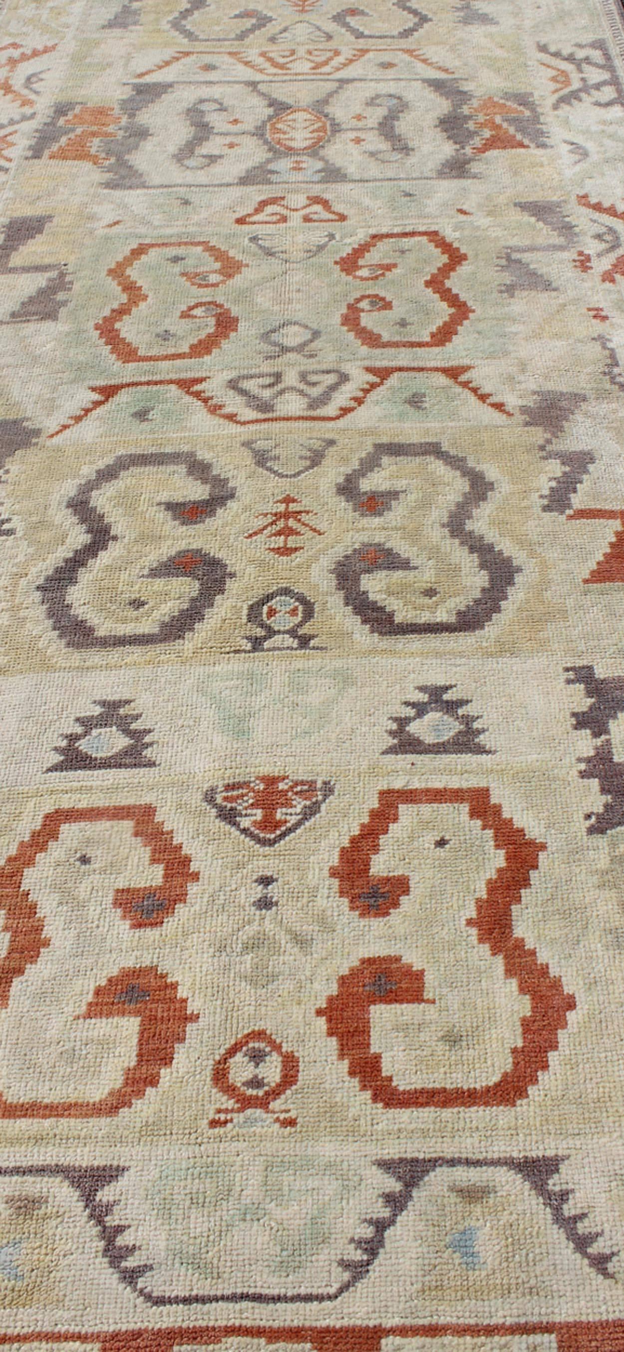 Wool Unique Turkish Runner with Geometric and Tribal Elements 