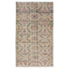 Distressed Turkish Rug with Mid-Century Modern Design in Light green