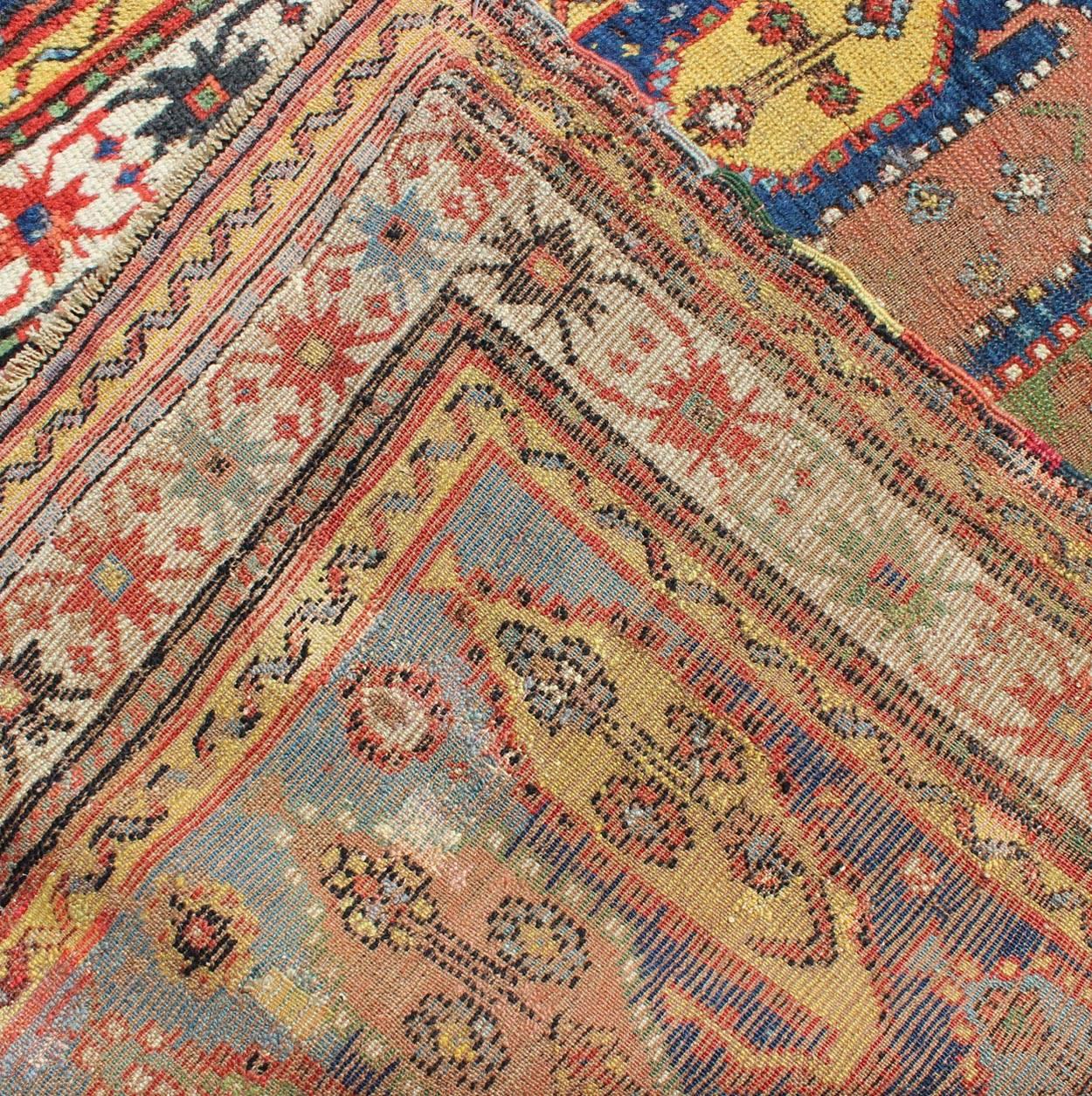 Russian Amazing Antique Caucasian rug with Large Paisley Design in Blue Background