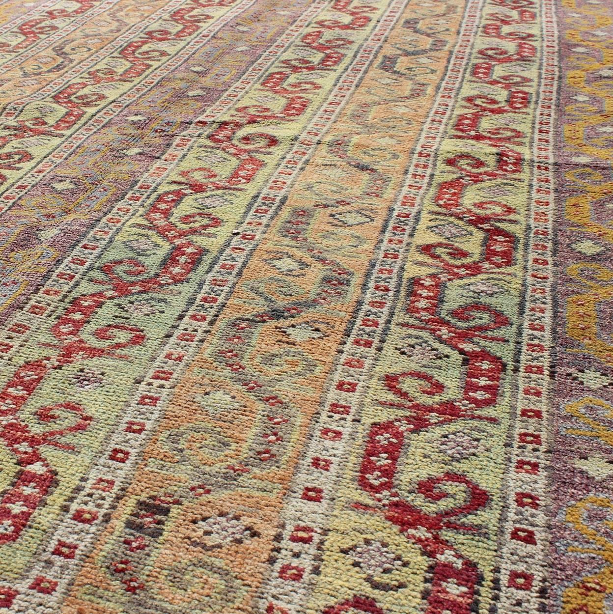 Vintage Turkish Rug with a All-Over Modern Design in Green, Red and Purple In Excellent Condition For Sale In Atlanta, GA