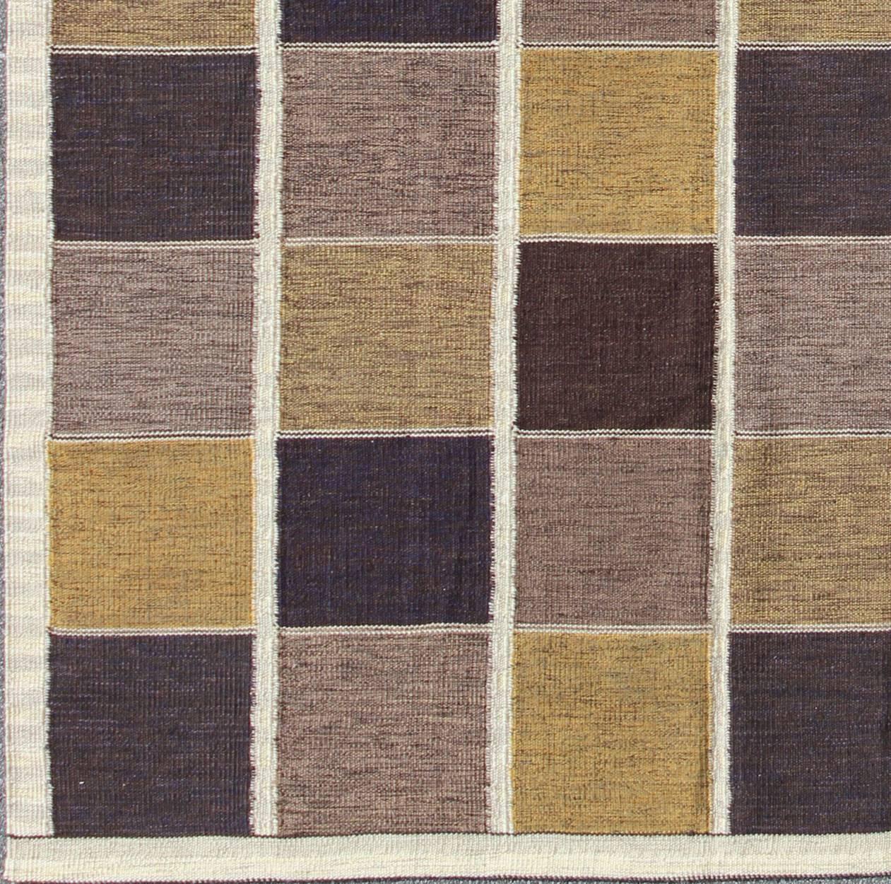 Large Contemporary Scandinavian Swedish Design flat weave rug with Modern Design. Keivan Woven Arts rug # RJK-14224-SHB-020-05. Scandinavian flat weave. 
Measures: 8'6 x 11'11.
This Scandinavian/Swedish flat-weave is inspired by the work of