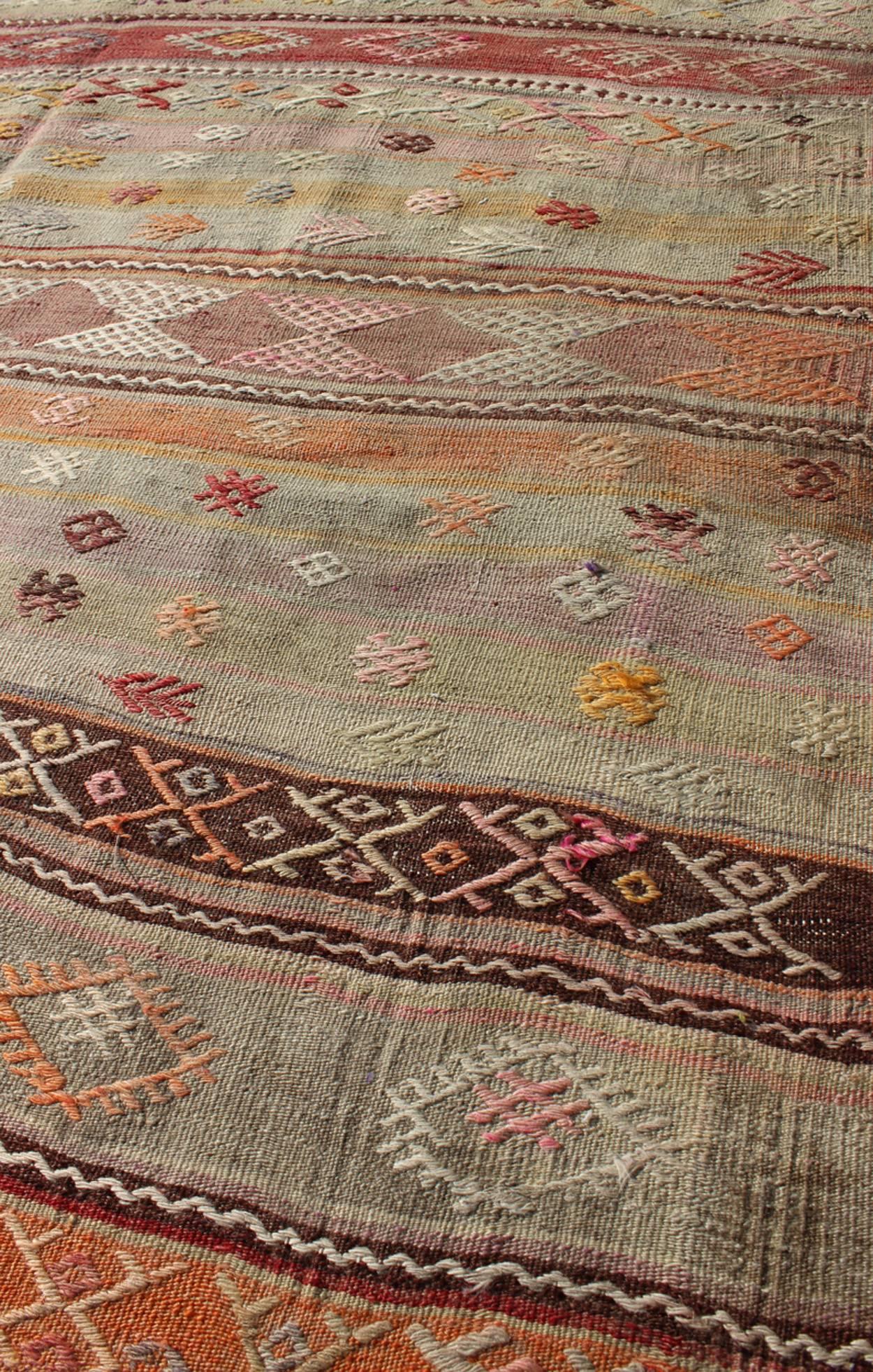 20th Century Large Vintage Turkish Flat Weave Kilim