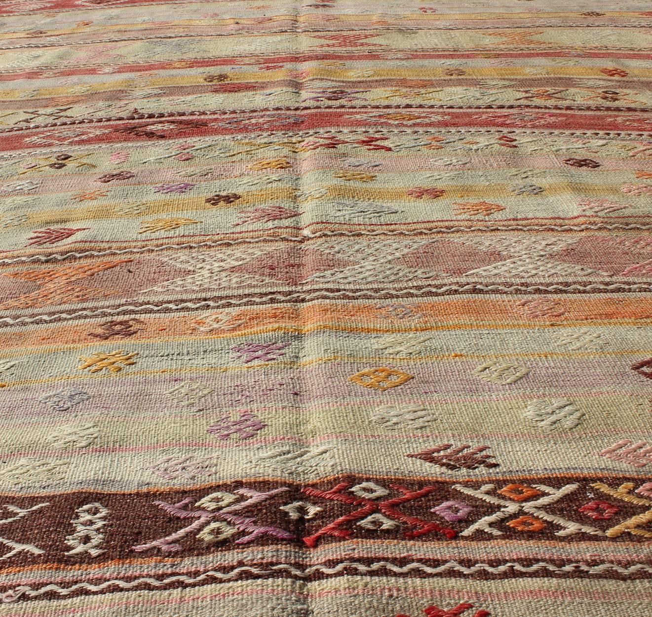 Wool Large Vintage Turkish Flat Weave Kilim