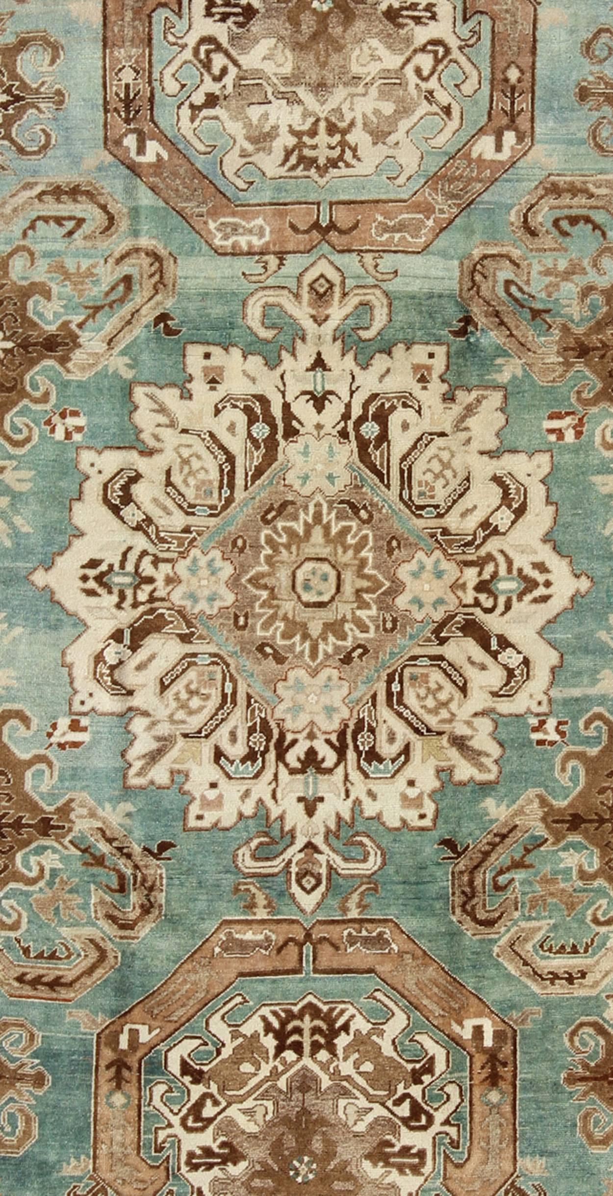 Alfombra turca vintage única con diseño geométrico inspirado en el diseño caucásico Oushak en venta