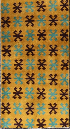 Long Runner with Mid-Century Modern Design in Yellow, Turquoise and Black