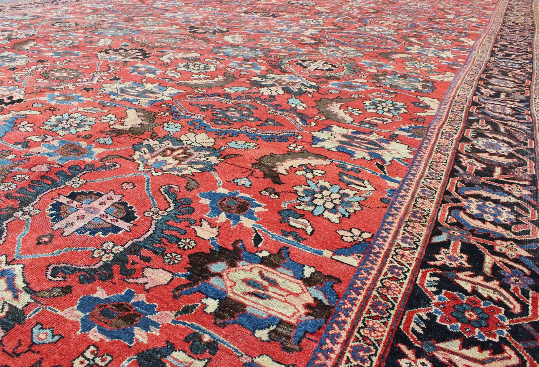 20th Century Very Large Persian Sultanabad Mahal Rug in Red, Brown, Green, Cream & Blue  For Sale
