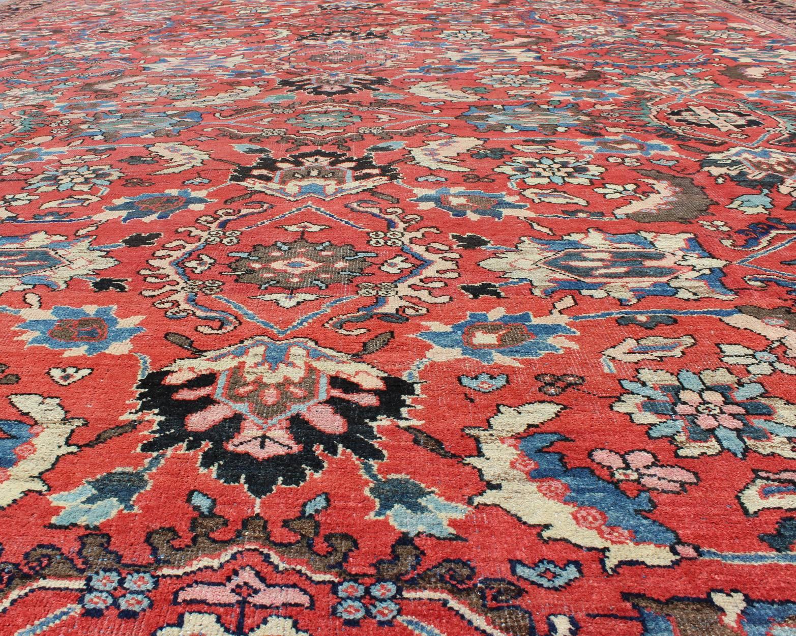 Wool Very Large Persian Sultanabad Mahal Rug in Red, Brown, Green, Cream & Blue  For Sale