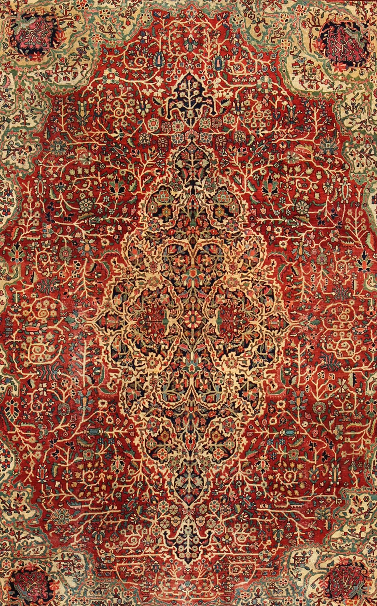  Antiker persischer Sarouk-Feraghan-Teppich des 19. Jahrhunderts mit kompliziertem Classic-Design (Sarouk Farahan) im Angebot
