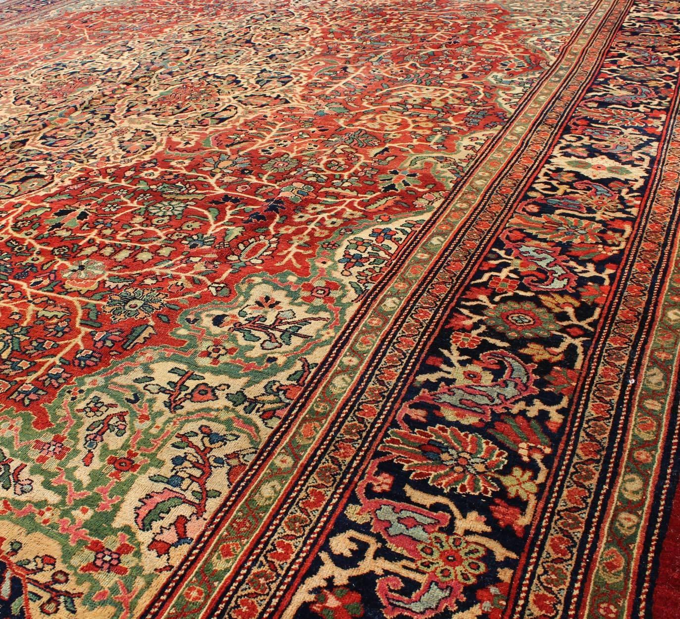 Sarouk Farahan 19th Century Antique Persian Sarouk Feraghan Rug with intricate Classic Design For Sale