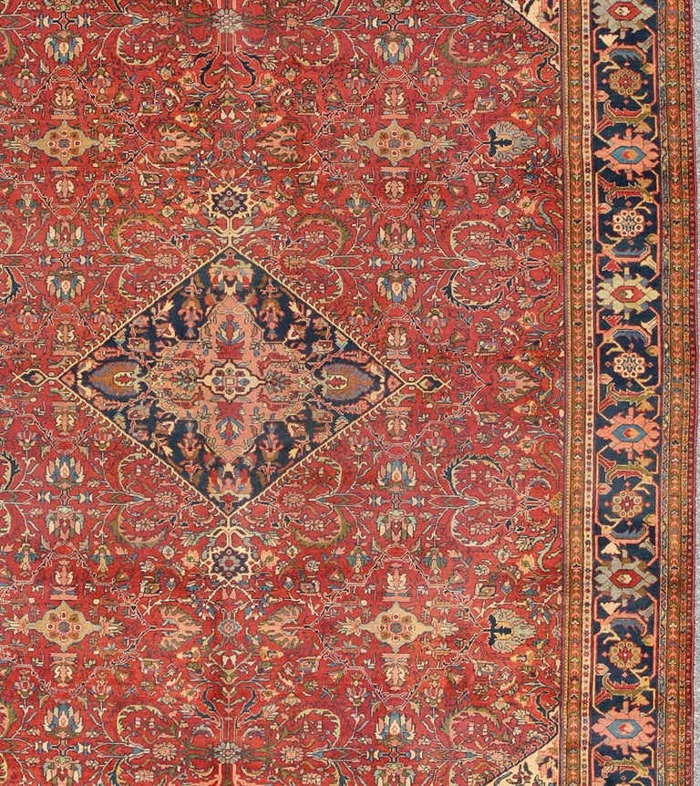 Antique Persian Fine Weave Sultanabad Rug in Tomato Red Background For Sale at 1stDibs antiker