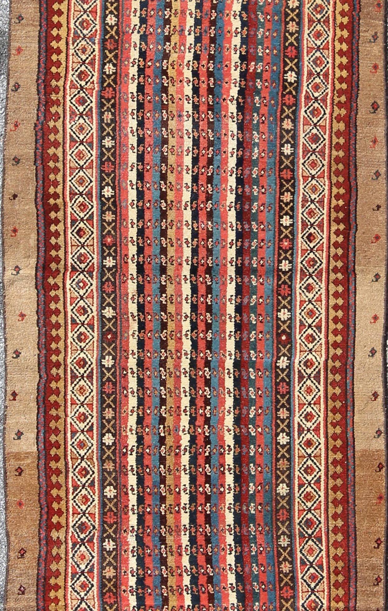 Tribal Uniquely Designed Antique Persian Camel Hair Serab Runner with Vertical Stripes