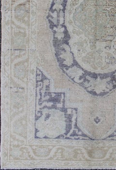 Vintage Medallion Oushak inspired by Ottoman Design in Taupe, Gray & Purple