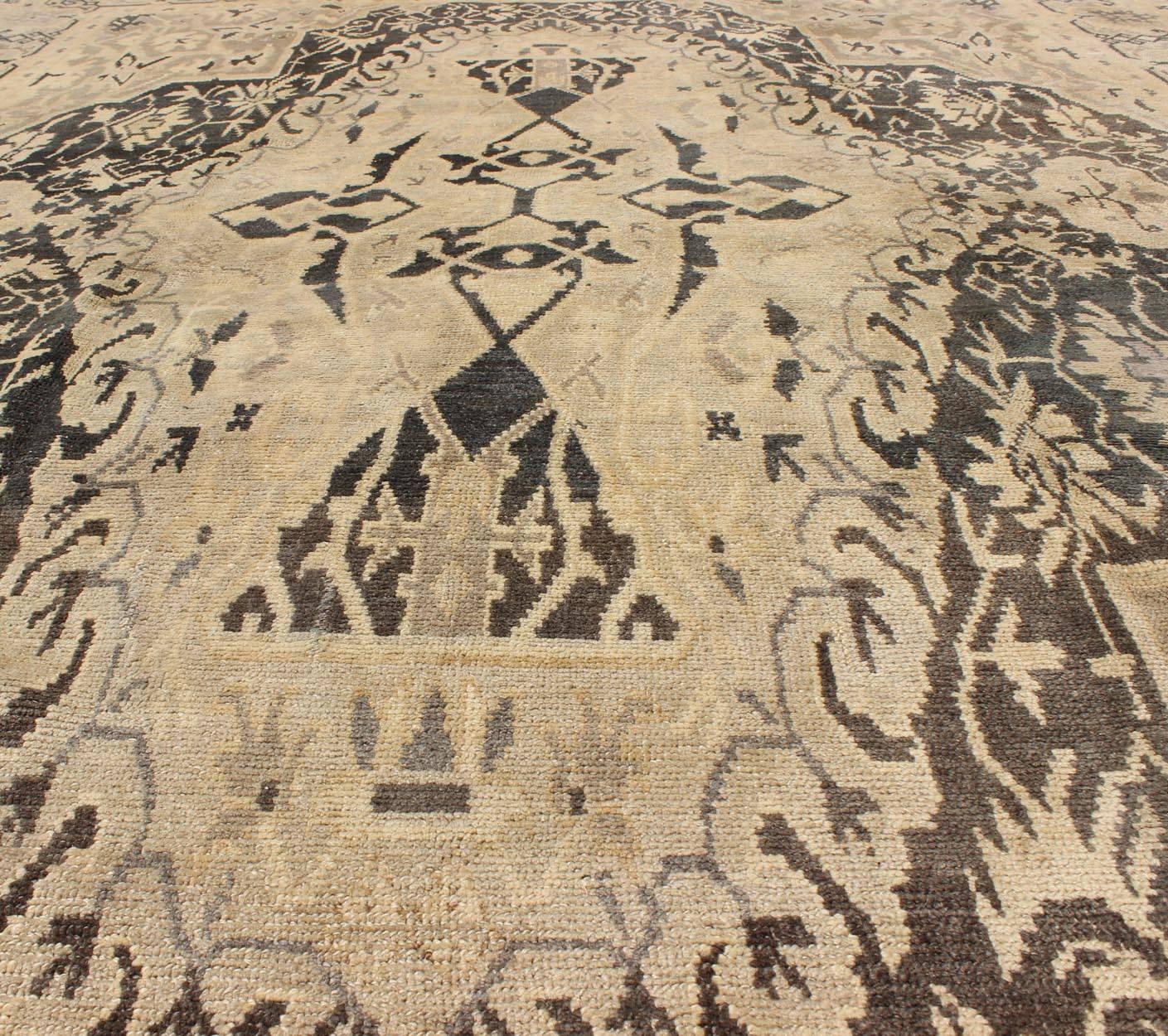 Early 20th Century Turkish Antique Sevas Rug with Fine Weave in Gray Green and Taupe For Sale