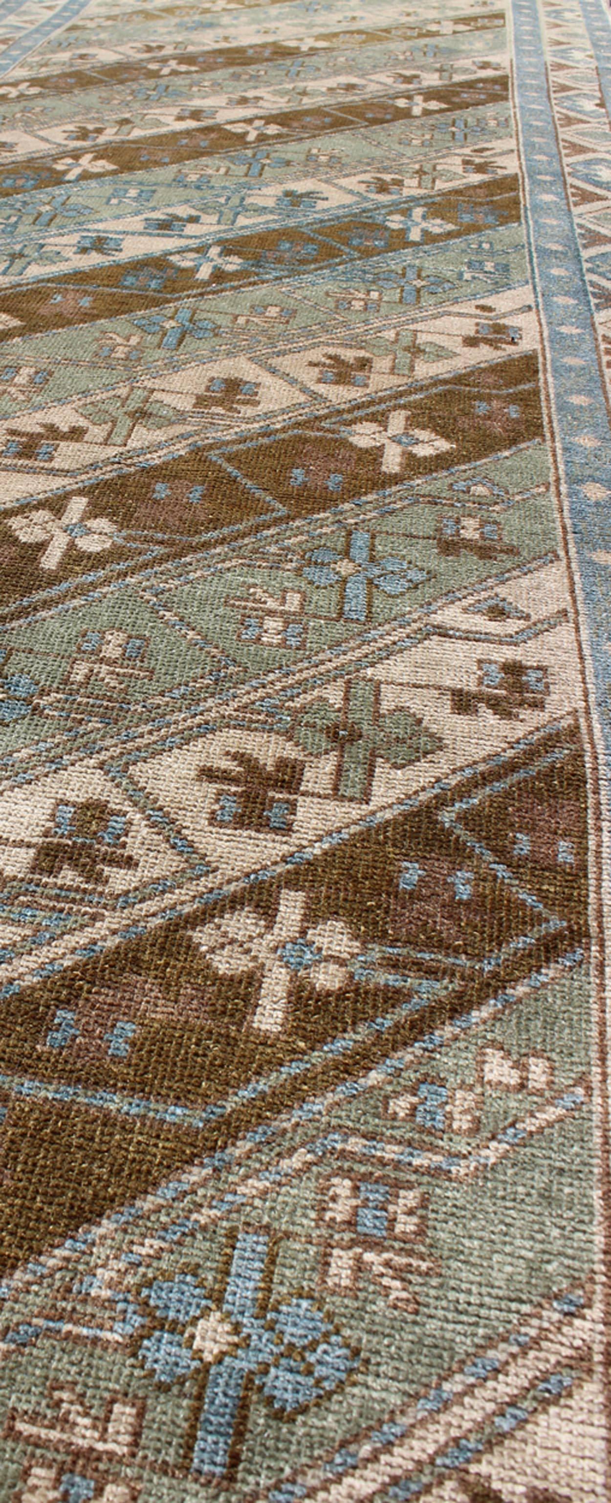 20th Century Long Turkish Oushak Runner with Blue and Green
