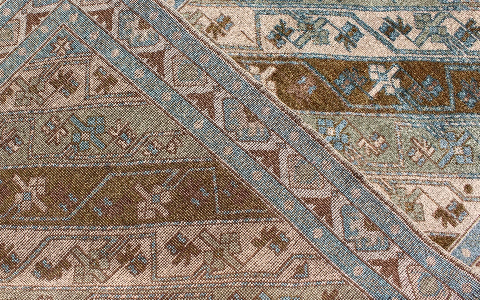Long Turkish Oushak Runner with Blue and Green 1