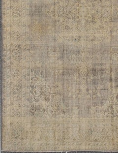 Distressed Turkish Carpet with Floral Design in Taupe, Gray, Brown and Ivory