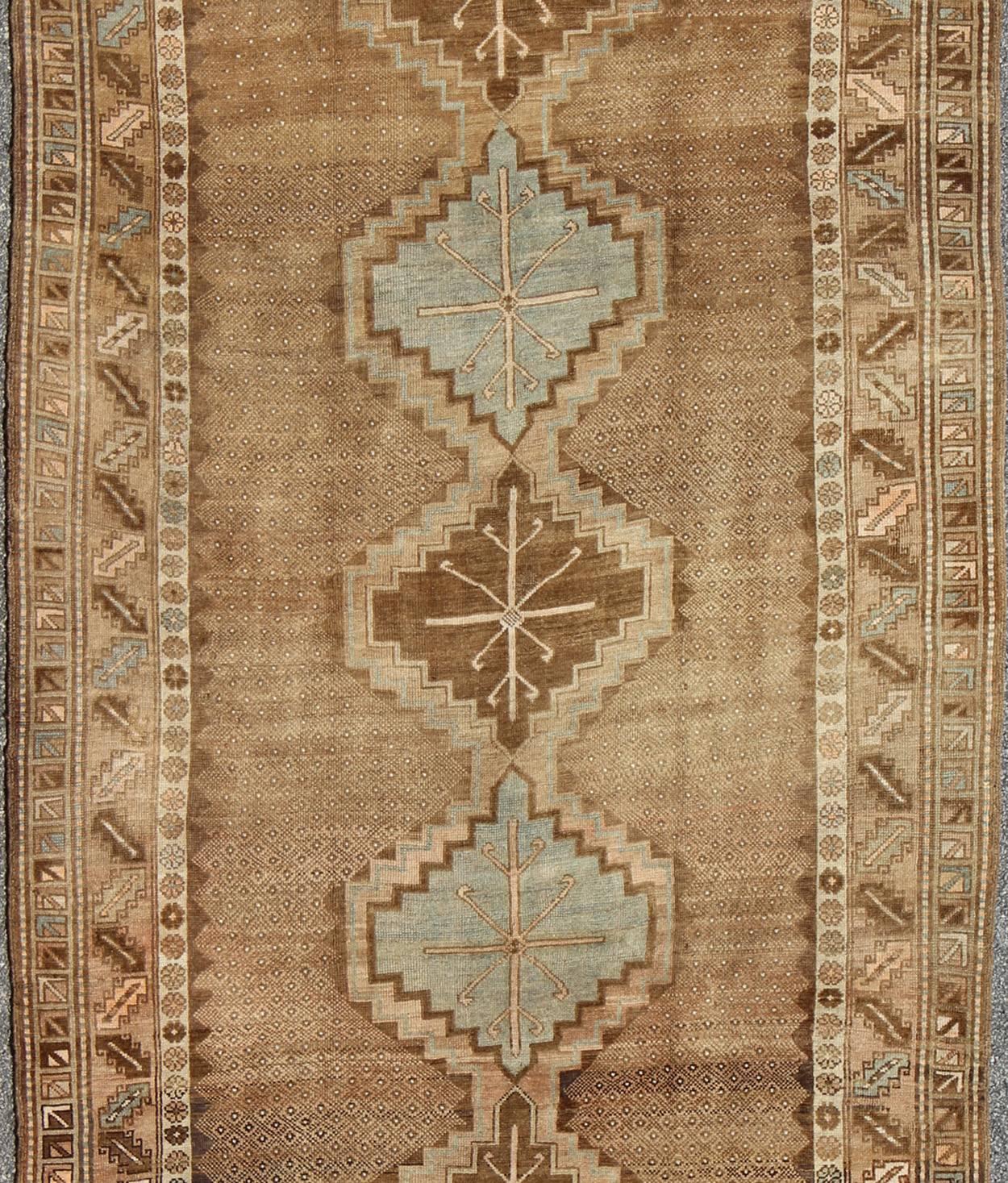 Hand-Knotted Tribal Turkish Oushak Gallery Rug in Camel with Central Design