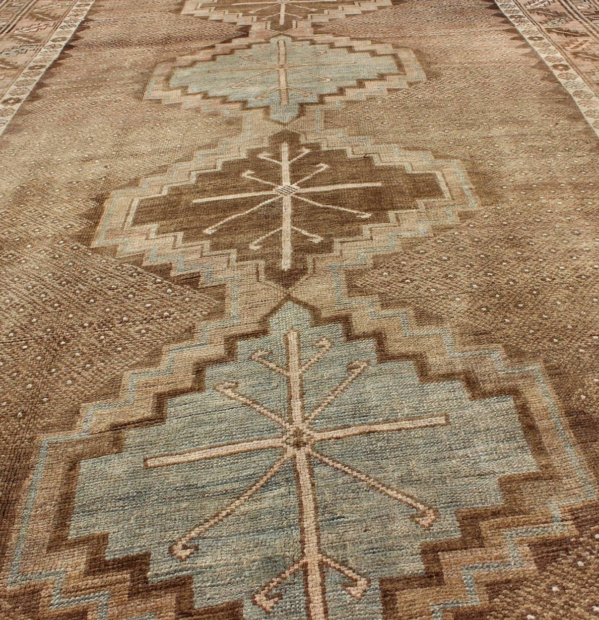 Wool Tribal Turkish Oushak Gallery Rug in Camel with Central Design