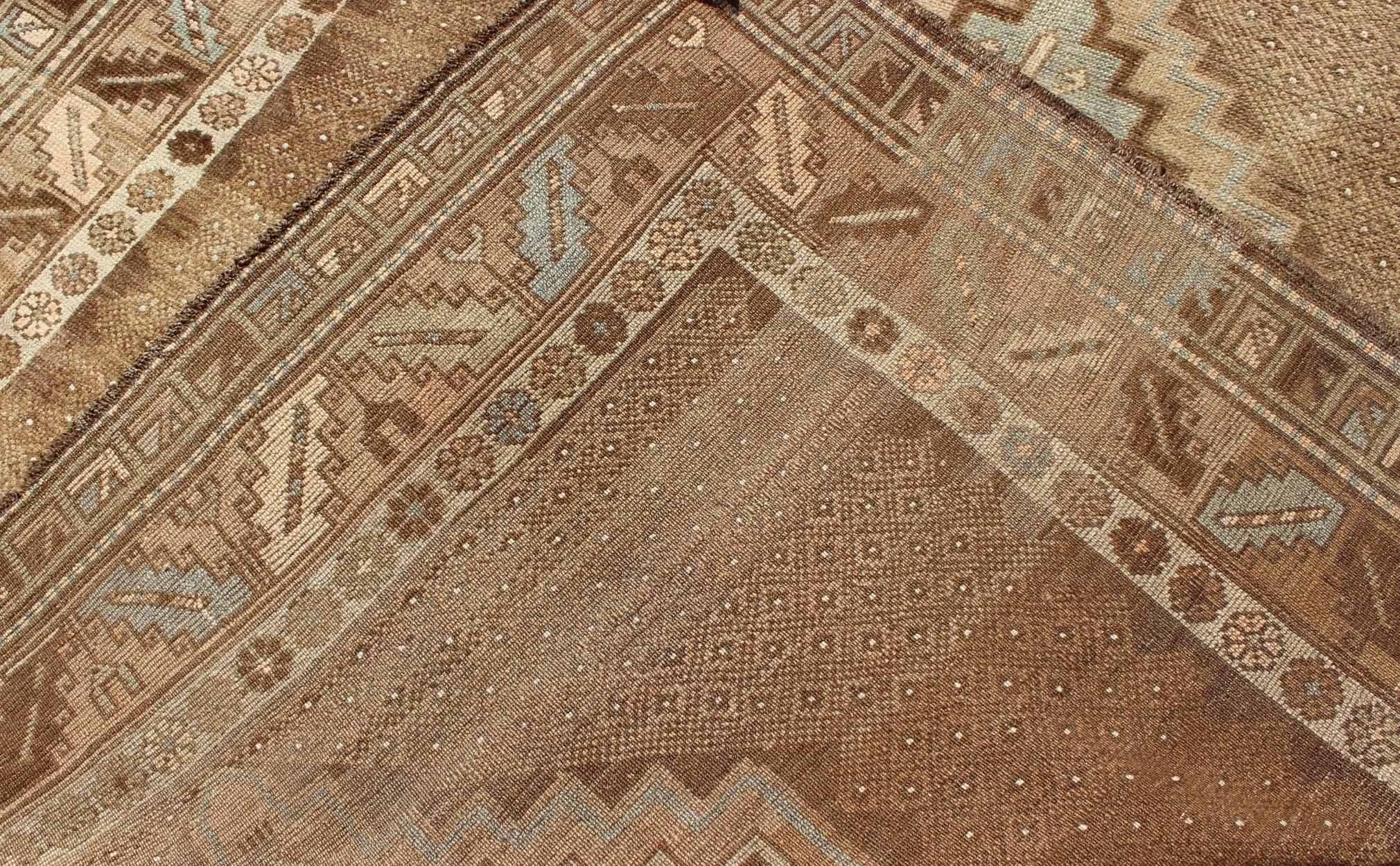 Tribal Turkish Oushak Gallery Rug in Camel with Central Design 1