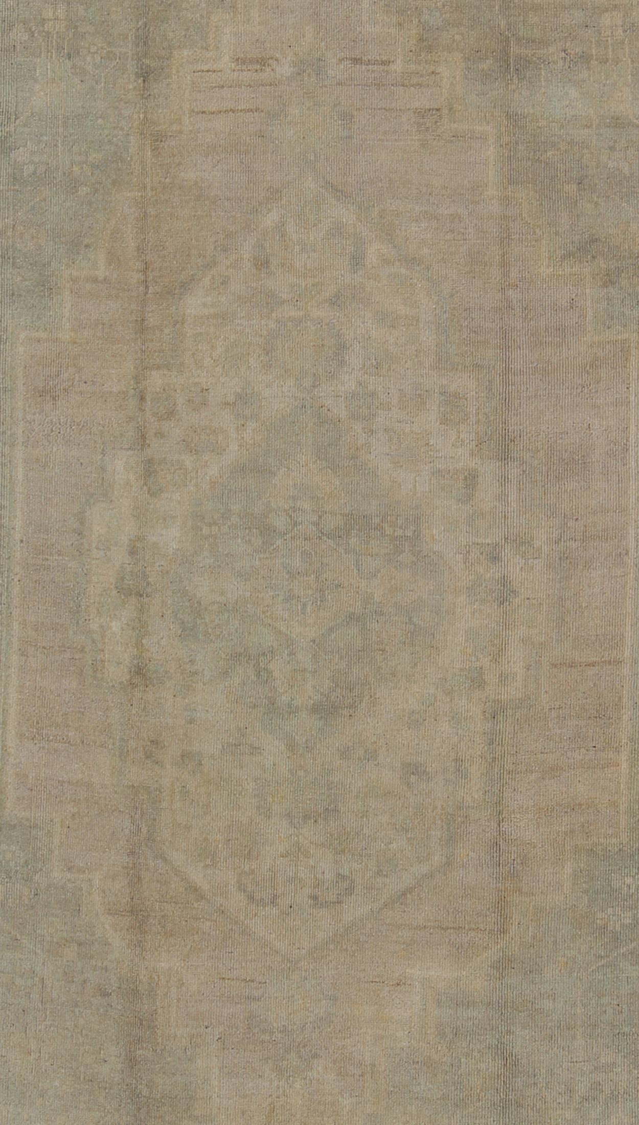 Hand-Knotted Vintage Turkish Oushak Rug with Neutral Colors, Taupe, Gray and Ivory For Sale