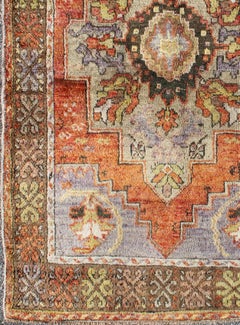 Vintage Colorful Turkish Oushak Rug in Orange, Purple, Green and Brown