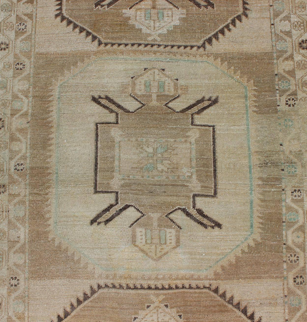 20th Century Oushak Runner with Geometric Design in Neutral Colors