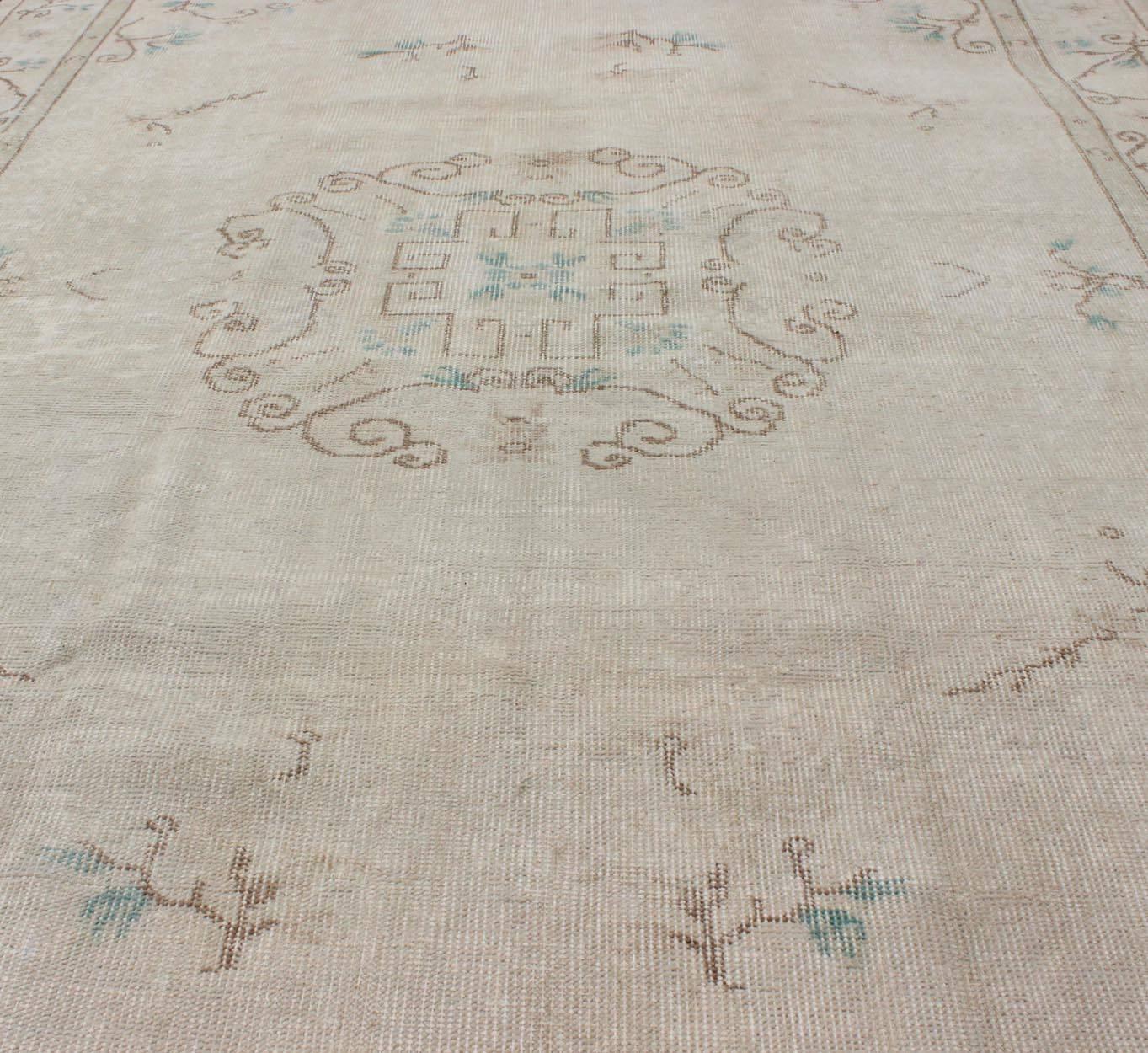 Vintage Khotan Design Rug in Neutrals, Cream, Light Blue, Light Brown & Colors In Good Condition For Sale In Atlanta, GA