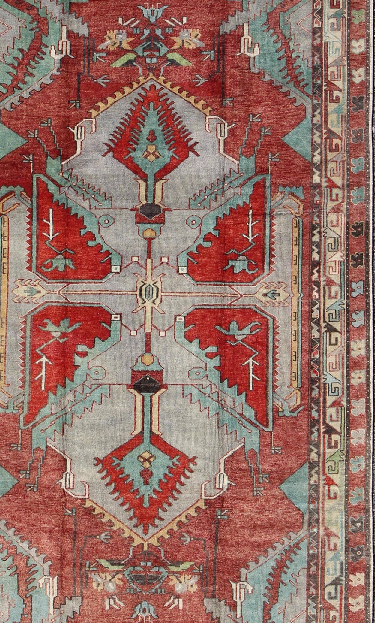 Vintage Turkish Oushak Gallery Rug with Geometric Design In Excellent Condition In Atlanta, GA