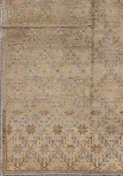 Turkish Oushak Rug with All-Over Design and Neutral Colors; Tan, Taupe, Icy Blue