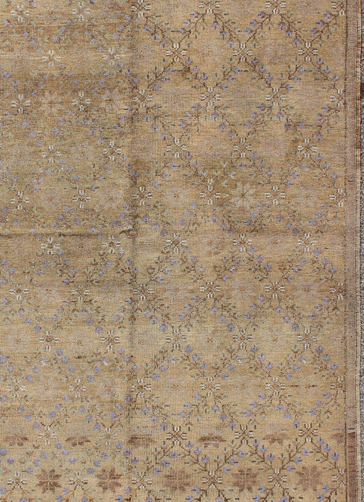 Turkish Oushak Rug with All-Over Design and Neutral Colors; Tan, Taupe, Icy Blue In Good Condition For Sale In Atlanta, GA