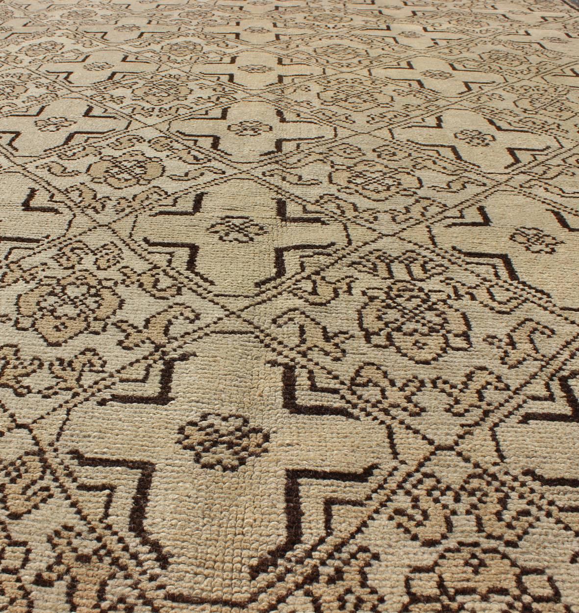 Mid-20th Century Vintage Oushak Rug with Modern Transitional Design in Dark Brown and Taupe For Sale