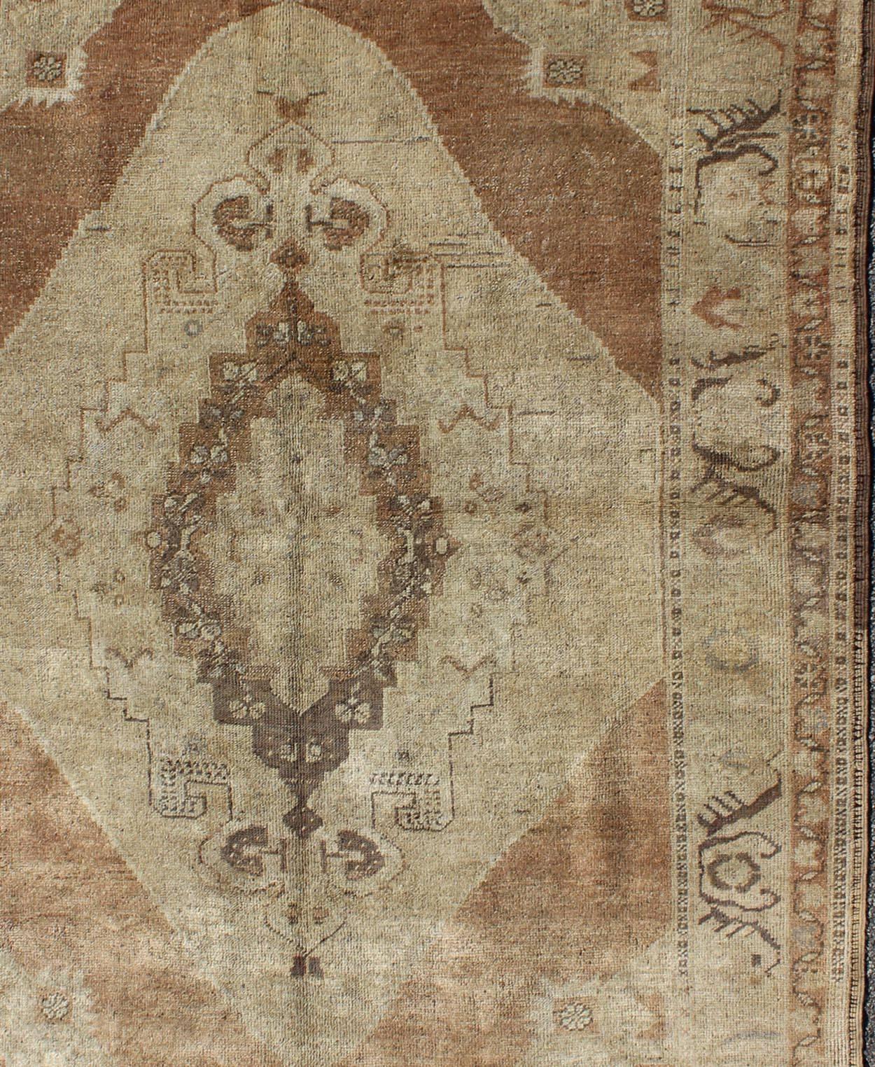 Turkish Vintage Oushak Rug with Neutral Colors